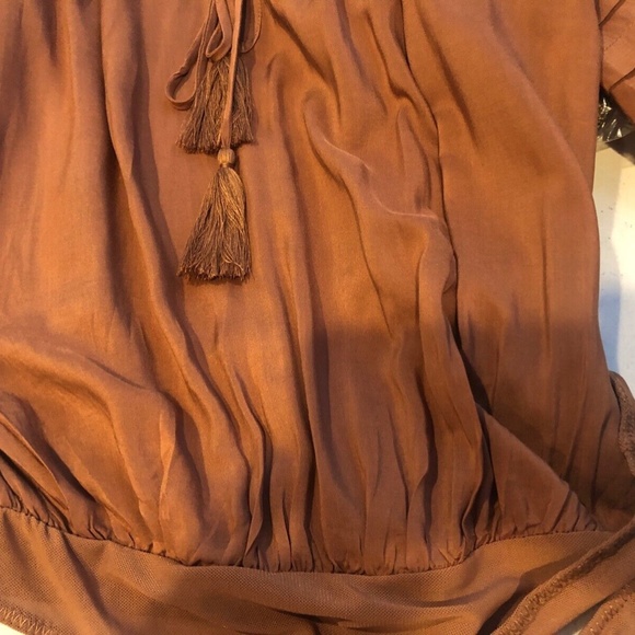 Women's Boutique Wishlist Rust Ruffled Tassel Blouse One Piece Bodysuit S/M/L - Picture 4 of 10